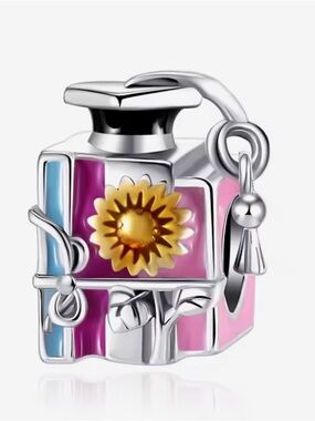 Pandora Pink Blue Enamel Perfume Bottle Charm with Gold Sun